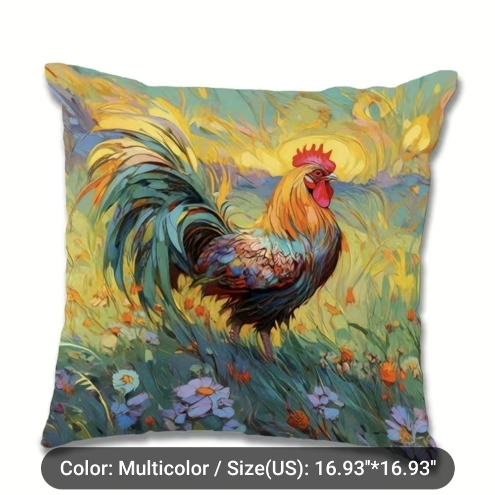 New 1pc Rustic Rooster Pillowcase for Home Decor, T1MIS